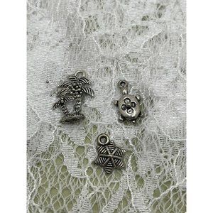 3 Vintage Silver Tone Loose Charms - Palm Tress, Turtle, Starfish